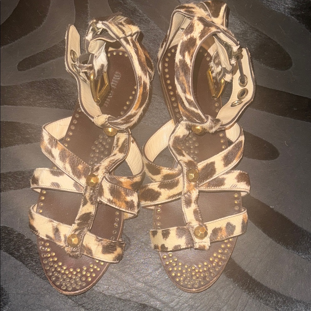 Miu Miu Brown Leopard Print Sandals